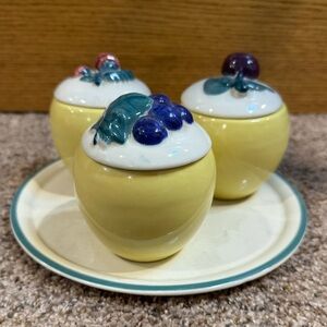 RARE Abingdon USA Fruit Jam Jar Set with Tray – Vintage Ceramic Kitchen Decor